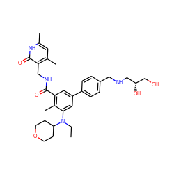 CCN(c1cc(-c2ccc(CNC[C@@H](O)CO)cc2)cc(C(=O)NCc2c(C)cc(C)[nH]c2=O)c1C)C1CCOCC1 ZINC000205714494