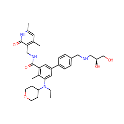 CCN(c1cc(-c2ccc(CNC[C@H](O)CO)cc2)cc(C(=O)NCc2c(C)cc(C)[nH]c2=O)c1C)C1CCOCC1 ZINC000205714464