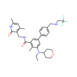 CCN(c1cc(-c2ccc(CNCC(F)(F)F)cc2)cc(C(=O)NCc2c(C)cc(C)[nH]c2=O)c1C)C1CCOCC1 ZINC000205723144