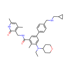 CCN(c1cc(-c2ccc(CNCC3CC3)cc2)cc(C(=O)NCc2c(C)cc(C)[nH]c2=O)c1C)C1CCOCC1 ZINC000147061734