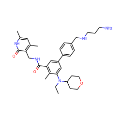 CCN(c1cc(-c2ccc(CNCCCN)cc2)cc(C(=O)NCc2c(C)cc(C)[nH]c2=O)c1C)C1CCOCC1 ZINC000205715889