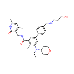 CCN(c1cc(-c2ccc(CNCCCO)cc2)cc(C(=O)NCc2c(C)cc(C)[nH]c2=O)c1C)C1CCOCC1 ZINC000205711398