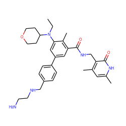 CCN(c1cc(-c2ccc(CNCCN)cc2)cc(C(=O)NCc2c(C)cc(C)[nH]c2=O)c1C)C1CCOCC1 ZINC000205711593