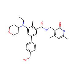 CCN(c1cc(-c2ccc(CO)cc2)cc(C(=O)NCc2c(C)cc(C)[nH]c2=O)c1C)C1CCOCC1 ZINC000098185420