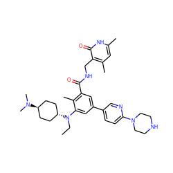 CCN(c1cc(-c2ccc(N3CCNCC3)nc2)cc(C(=O)NCc2c(C)cc(C)[nH]c2=O)c1C)[C@H]1CC[C@H](N(C)C)CC1 ZINC000473244931