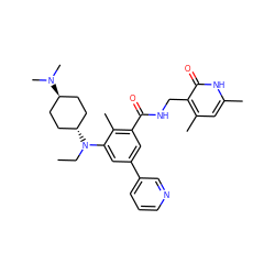 CCN(c1cc(-c2cccnc2)cc(C(=O)NCc2c(C)cc(C)[nH]c2=O)c1C)[C@H]1CC[C@H](N(C)C)CC1 ZINC000473244612