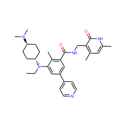 CCN(c1cc(-c2ccncc2)cc(C(=O)NCc2c(C)cc(C)[nH]c2=O)c1C)[C@H]1CC[C@H](N(C)C)CC1 ZINC000473244475