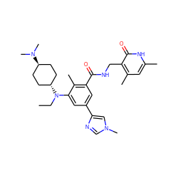 CCN(c1cc(-c2cn(C)cn2)cc(C(=O)NCc2c(C)cc(C)[nH]c2=O)c1C)[C@H]1CC[C@H](N(C)C)CC1 ZINC000473183133