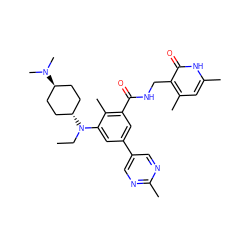 CCN(c1cc(-c2cnc(C)nc2)cc(C(=O)NCc2c(C)cc(C)[nH]c2=O)c1C)[C@H]1CC[C@H](N(C)C)CC1 ZINC000473244490