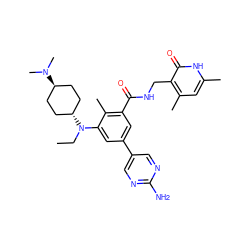 CCN(c1cc(-c2cnc(N)nc2)cc(C(=O)NCc2c(C)cc(C)[nH]c2=O)c1C)[C@H]1CC[C@H](N(C)C)CC1 ZINC000473243835