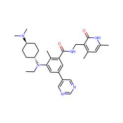 CCN(c1cc(-c2cncnc2)cc(C(=O)NCc2c(C)cc(C)[nH]c2=O)c1C)[C@H]1CC[C@H](N(C)C)CC1 ZINC000473245310