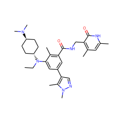 CCN(c1cc(-c2cnn(C)c2C)cc(C(=O)NCc2c(C)cc(C)[nH]c2=O)c1C)[C@H]1CC[C@H](N(C)C)CC1 ZINC000473243843