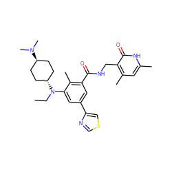 CCN(c1cc(-c2cscn2)cc(C(=O)NCc2c(C)cc(C)[nH]c2=O)c1C)[C@H]1CC[C@H](N(C)C)CC1 ZINC000473243954