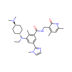 CCN(c1cc(-c2nccn2C)cc(C(=O)NCc2c(C)cc(C)[nH]c2=O)c1C)[C@H]1CC[C@H](N(C)C)CC1 ZINC000473243974