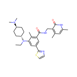 CCN(c1cc(-c2nccs2)cc(C(=O)NCc2c(C)cc(C)[nH]c2=O)c1C)[C@H]1CC[C@H](N(C)C)CC1 ZINC000473244688