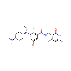 CCN(c1cc(Br)cc(C(=O)NCc2c(C)cc(C)[nH]c2=O)c1Cl)[C@H]1CC[C@H](N(C)C)CC1 ZINC001772612569