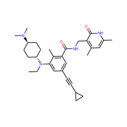 CCN(c1cc(C#CC2CC2)cc(C(=O)NCc2c(C)cc(C)[nH]c2=O)c1C)[C@H]1CC[C@H](N(C)C)CC1 ZINC001772636347