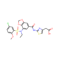 CCN(c1cc(C(=O)Nc2nc(CC(=O)O)cs2)cc2c1OCO2)S(=O)(=O)c1cc(Cl)ccc1OC ZINC000299855730