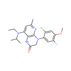 CCN(c1cc(C)nc2c1NC(=O)CN2c1cc(F)c(OC)cc1Cl)C(C)C ZINC000013584787