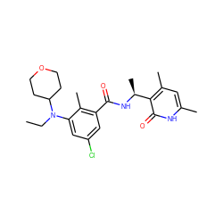 CCN(c1cc(Cl)cc(C(=O)N[C@@H](C)c2c(C)cc(C)[nH]c2=O)c1C)C1CCOCC1 ZINC000219537129