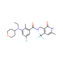 CCN(c1cc(Cl)cc(C(=O)NCc2c(C(F)(F)F)cc(C)[nH]c2=O)c1C)C1CCOCC1 ZINC000219546244