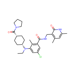 CCN(c1cc(Cl)cc(C(=O)NCc2c(C)cc(C)[nH]c2=O)c1C)[C@H]1CC[C@@H](C(=O)N2CCCC2)CC1 ZINC001772655930