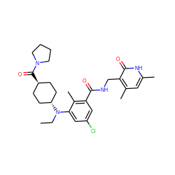 CCN(c1cc(Cl)cc(C(=O)NCc2c(C)cc(C)[nH]c2=O)c1C)[C@H]1CC[C@H](C(=O)N2CCCC2)CC1 ZINC001772637691