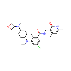 CCN(c1cc(Cl)cc(C(=O)NCc2c(C)cc(C)[nH]c2=O)c1C)[C@H]1CC[C@H](N(C)C2COC2)CC1 ZINC001772587034