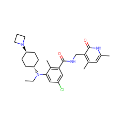 CCN(c1cc(Cl)cc(C(=O)NCc2c(C)cc(C)[nH]c2=O)c1C)[C@H]1CC[C@H](N2CCC2)CC1 ZINC001772645833