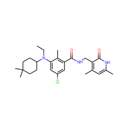 CCN(c1cc(Cl)cc(C(=O)NCc2c(C)cc(C)[nH]c2=O)c1C)C1CCC(C)(C)CC1 ZINC000203555571