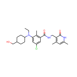 CCN(c1cc(Cl)cc(C(=O)NCc2c(C)cc(C)[nH]c2=O)c1C)C1CCC(CO)CC1 ZINC000207600622