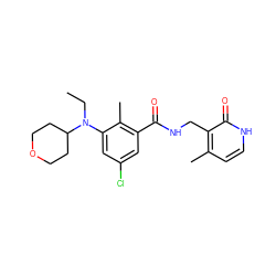 CCN(c1cc(Cl)cc(C(=O)NCc2c(C)cc[nH]c2=O)c1C)C1CCOCC1 ZINC000207599260