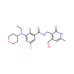 CCN(c1cc(Cl)cc(C(=O)NCc2c(CO)cc(C)[nH]c2=O)c1C)C1CCOCC1 ZINC000207604856