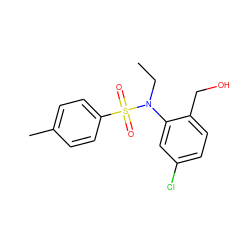 CCN(c1cc(Cl)ccc1CO)S(=O)(=O)c1ccc(C)cc1 ZINC000028823141