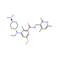 CCN(c1cc(OC)cc(C(=O)NCc2c(C)cc(C)[nH]c2=O)c1C)[C@H]1CC[C@H](N(C)C)CC1 ZINC001772615310