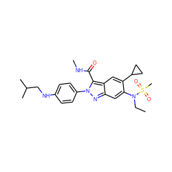 CCN(c1cc2nn(-c3ccc(NCC(C)C)cc3)c(C(=O)NC)c2cc1C1CC1)S(C)(=O)=O ZINC000096174171