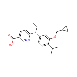 CCN(c1ccc(C(C)C)c(OCC2CC2)c1)c1ccc(C(=O)O)cn1 ZINC000066111583