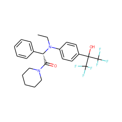 CCN(c1ccc(C(O)(C(F)(F)F)C(F)(F)F)cc1)[C@H](C(=O)N1CCCCC1)c1ccccc1 ZINC000038149627