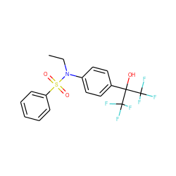 CCN(c1ccc(C(O)(C(F)(F)F)C(F)(F)F)cc1)S(=O)(=O)c1ccccc1 ZINC000095581430