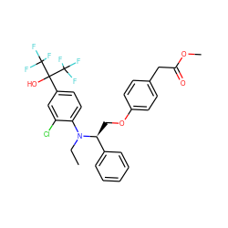 CCN(c1ccc(C(O)(C(F)(F)F)C(F)(F)F)cc1Cl)[C@@H](COc1ccc(CC(=O)OC)cc1)c1ccccc1 ZINC000038149597