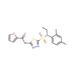 CCN(c1ccc(C)cc1C)S(=O)(=O)c1nnc(NC(=O)c2ccco2)s1 ZINC000006818401