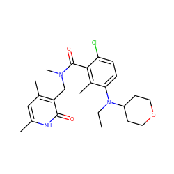 CCN(c1ccc(Cl)c(C(=O)N(C)Cc2c(C)cc(C)[nH]c2=O)c1C)C1CCOCC1 ZINC000653711595