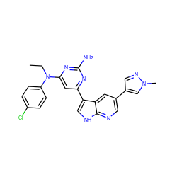 CCN(c1ccc(Cl)cc1)c1cc(-c2c[nH]c3ncc(-c4cnn(C)c4)cc23)nc(N)n1 ZINC000169700752