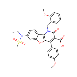 CCN(c1ccc2c(c1)oc1c(-c3ccc(OC)cc3)c(C(=O)O)c(=O)n(Cc3ccccc3OC)c12)S(C)(=O)=O ZINC000027717925