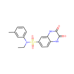 CCN(c1cccc(C)c1)S(=O)(=O)c1ccc2[nH]c(=O)c(=O)[nH]c2c1 ZINC000008606791