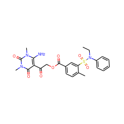 CCN(c1ccccc1)S(=O)(=O)c1cc(C(=O)OCC(=O)c2c(N)n(C)c(=O)n(C)c2=O)ccc1C ZINC000003391389