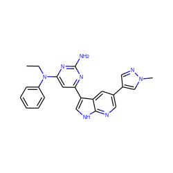 CCN(c1ccccc1)c1cc(-c2c[nH]c3ncc(-c4cnn(C)c4)cc23)nc(N)n1 ZINC000169700751