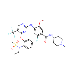 CCN(c1ccccc1Oc1nc(Nc2cc(F)c(C(=O)NC3CCN(C)CC3)cc2OC)ncc1C(F)(F)F)S(C)(=O)=O ZINC000169703985