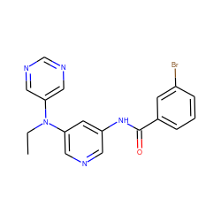 CCN(c1cncnc1)c1cncc(NC(=O)c2cccc(Br)c2)c1 ZINC000096175689