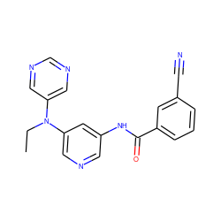 CCN(c1cncnc1)c1cncc(NC(=O)c2cccc(C#N)c2)c1 ZINC000096175687